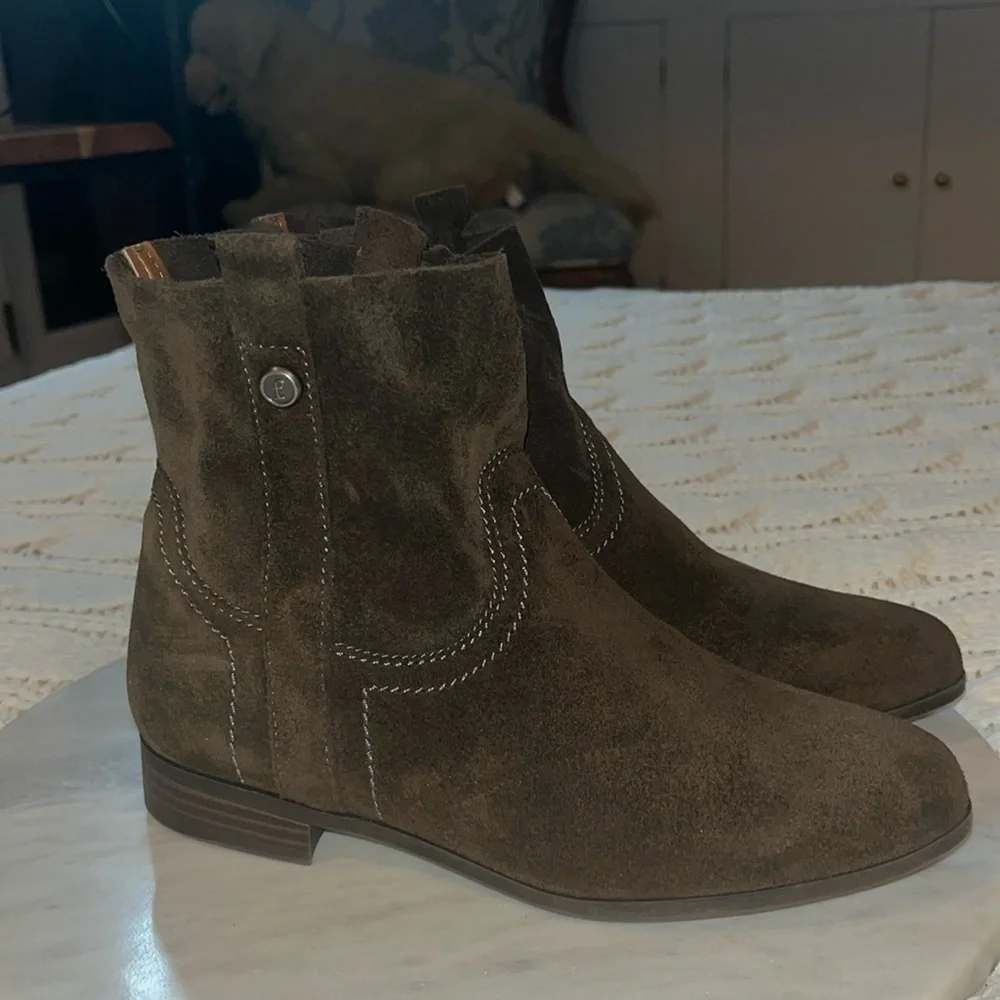 🤎NWT Frye & Co. Sarah Elephant suede brown tan leather ankle bootie slip on 7M🤎 - Picture 6 of 16